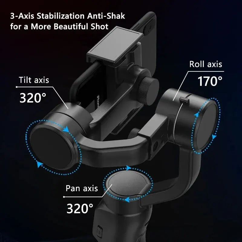 Guimbal 3 Eixos para Smartphone - QAML F8 Handheld Holder Anti Shake Video Record Stabilizer for Xiaomi iPhone Cellphone Smartphone